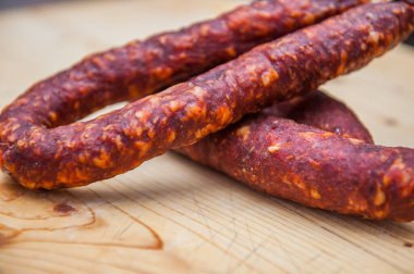 italian sausages. spicy dried sausages