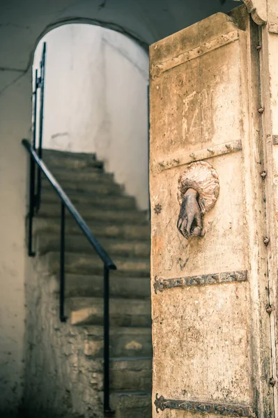 Ancient Door Abandoned Medieval Palace Details — Foto de Stock