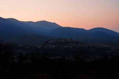 mountain villages at sunset