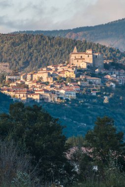 mountain villages at sunset