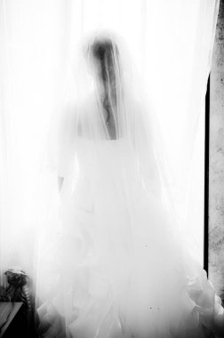 the bride at the window, bride's dress