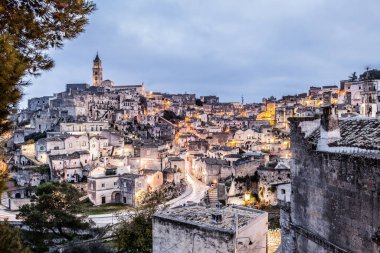 The Sassi of matera by night, ancient town, matera landscape by night, night lights