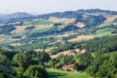 fields in the hills cultivated at sunset