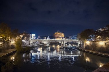 holy angel castle, castel sant'angelo, tiber river by night, roman bridge