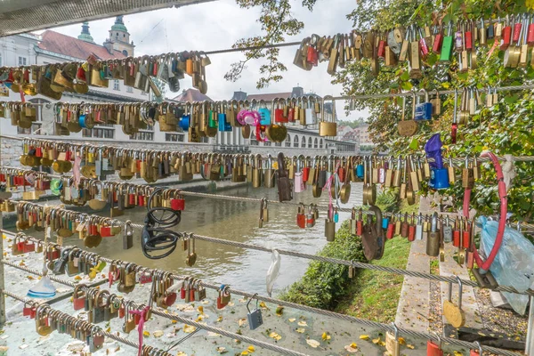 Aşk kilitleri Ljubljana şehrindeki köprüde