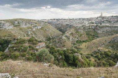 Mağaralardan Matera 'nın öğleden sonra manzarası