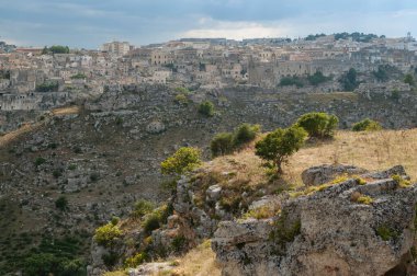 Mağaralardan Matera 'nın öğleden sonra manzarası