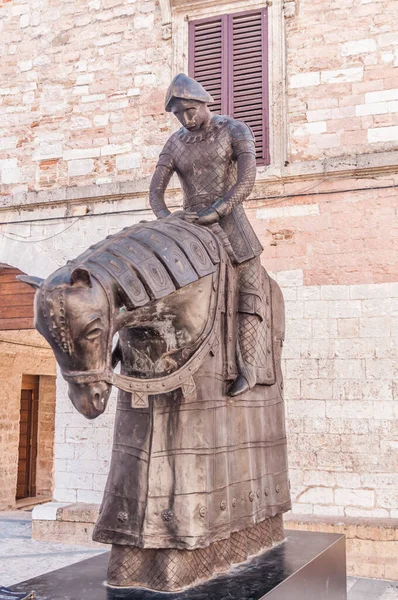 Statue Médiévale Chevalier Spello Ombrie — Photo