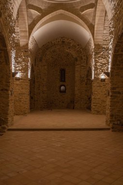 Stone walls of the nave of a church restores