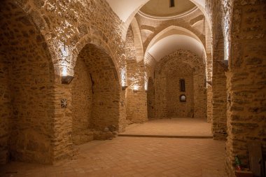 Stone walls of the nave of a church restores