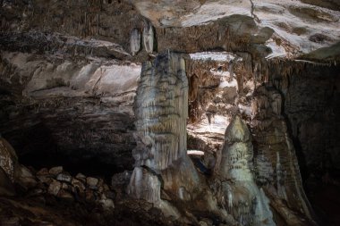 Stalactites and stalagmites in the central chamber of the cave