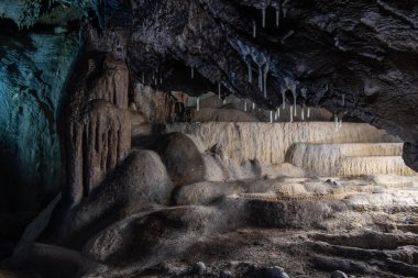 pools and limestone concretions inside the cave