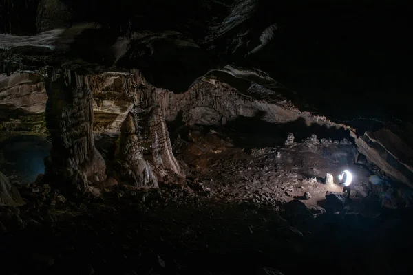 Large Central Chamber Cave Columns Stalactites Stalagmites — Stock Photo, Image