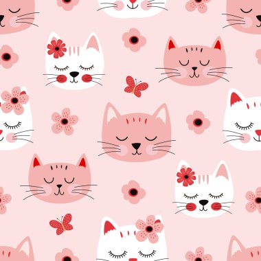 Sevimli kedi kafaları ile kusursuz desen