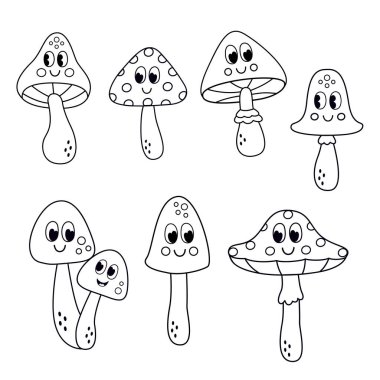 İzole edilmiş siyah beyaz mantarlar.