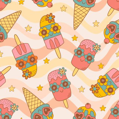 Tatlı dondurma ve çiçeklerle kusursuz desen