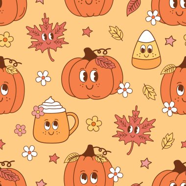 Tatlı balkabaklarıyla kusursuz desen, kupa, yaprak