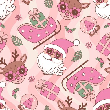 Noel Baba, ren geyiği, kızak ve Noel Baba 'nın kusursuz deseni.