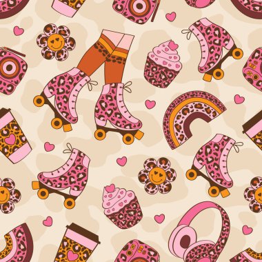 Paten, kek, gökkuşağı, kamera, kulaklık ile kusursuz desen