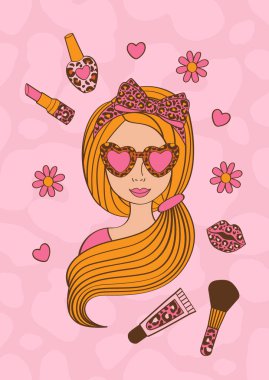 Kız posterleri, leopar aksesuarları ve kozmetik ürünleri