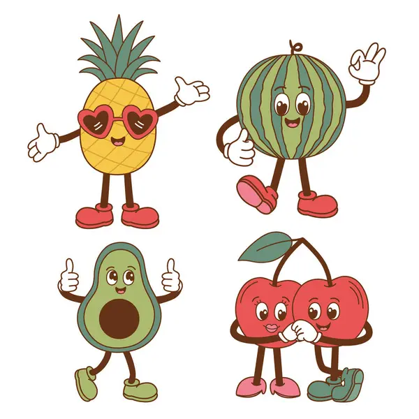 İzole edilmiş bir ananas seti, karpuz, avokado, kiraz.