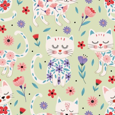 Çiçekli kediyle kusursuz desen