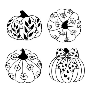 İzole edilmiş şirin eski moda balkabakları seti.