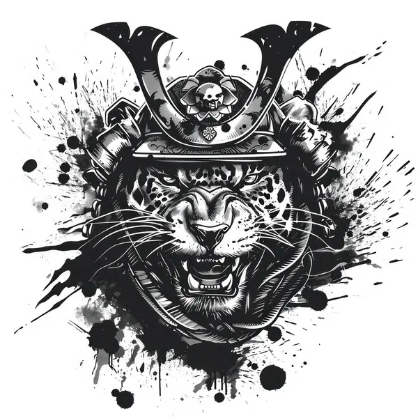 Illustration of jaguar using samurai helmet isolated in white background