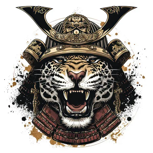 Illustration of jaguar using samurai helmet isolated in white background