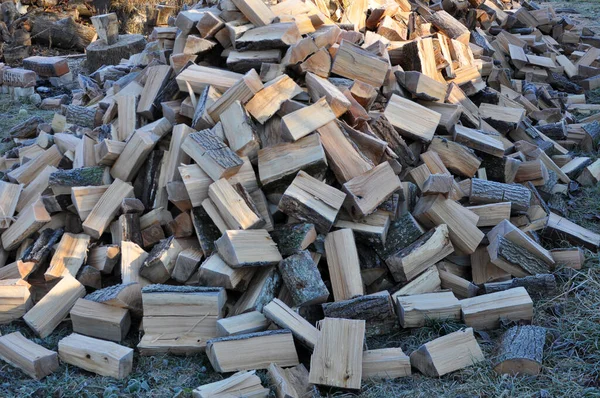 Pile Pieces Wood Cut Firewood Heating — Stock Photo, Image