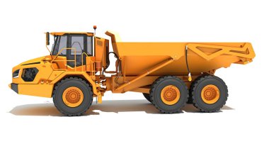 Madencilik Döküntü Kamyonu ağır inşaat makineleri. Beyaz arka planda 3D modelleme.