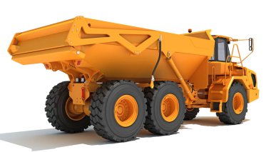 Madencilik Döküntü Kamyonu ağır inşaat makineleri. Beyaz arka planda 3D modelleme.