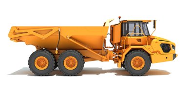 Madencilik Döküntü Kamyonu ağır inşaat makineleri. Beyaz arka planda 3D modelleme.