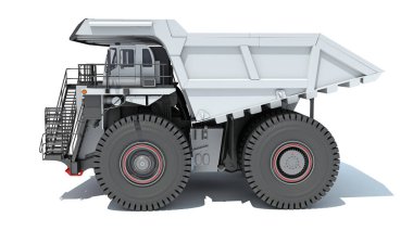 Madencilik Döküntü Kamyonu ağır inşaat makineleri. Beyaz arka planda 3D modelleme.