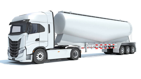 Semi Truck with Tank Trailer 3D rendering model on white background