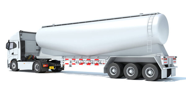 Semi Truck with Tank Trailer 3D rendering model on white background