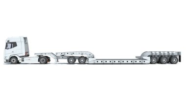 Alt Düzey Platform Römorku olan yarı Kamyon beyaz arkaplanda 3D görüntüleme modeli