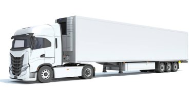 Truck with Reefer Refrigerator Trailer 3D rendering model on white background clipart