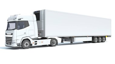Reefer Buzdolabı Römorku olan Kamyon beyaz arkaplanda 3D görüntüleme modeli
