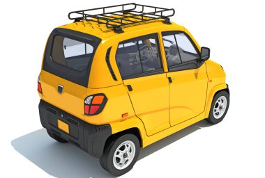 Beyaz arkaplanda otomatik Mini Taksi 3D görüntüleme modeli