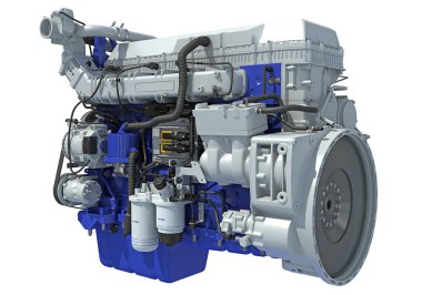 Kamyon motoru, beyaz arkaplanda 3D görüntüleme modeli