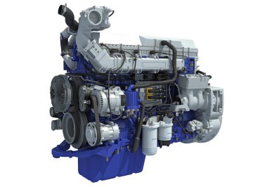 Kamyon motoru, beyaz arkaplanda 3D görüntüleme modeli