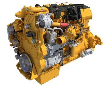 Ağır yük kamyonu motoru beyaz arkaplanda 3D görüntüleme modeli