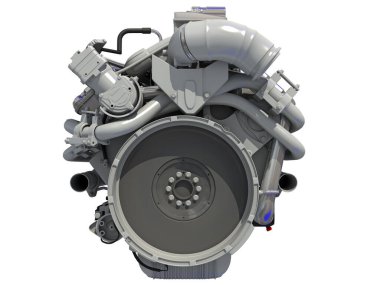 Beyaz arkaplanda V8 Motor 3D görüntüleme modeli