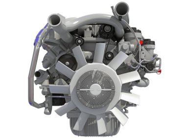 Beyaz arkaplanda V8 Motor 3D görüntüleme modeli