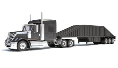 Tipper Römorku ile yarı kamyon beyaz arkaplan üzerinde 3D görüntüleme modeli