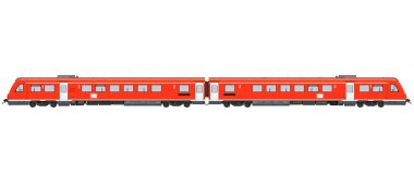Kırmızı yolcu treni beyaz zemin üzerinde 3D görüntüleme modeli
