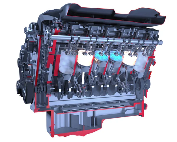 Cutaway V12 Pistões Motor Virabrequim Ignição Fundo Preto Modelo Renderização — Fotografia de Stock
