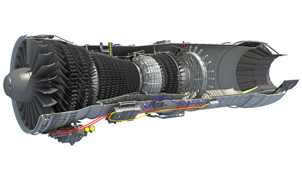 Cutaway Turbofan Aircraft Engine Sectioned 3D rendering model