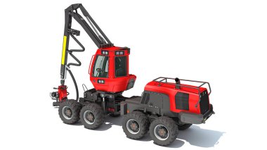 Ormancılık Tekerlekli Hasat Ormanı Makineleri 3 boyutlu model beyaz arka planda